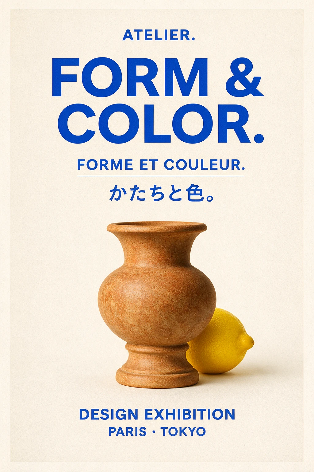 A Seedream Pro exhibition poster reading FORM & COLOR, FORME ET COULEUR and かたちと色.