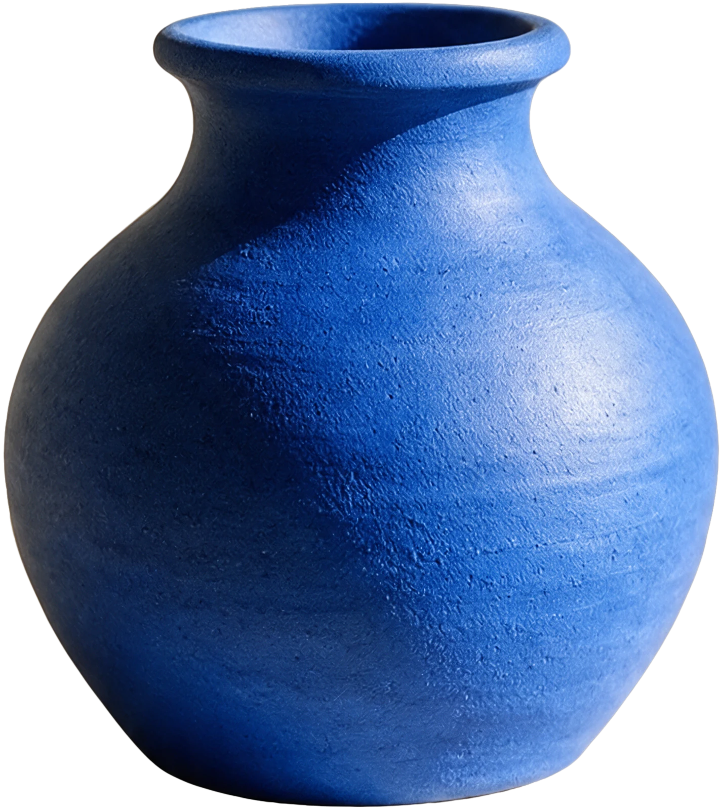 A cobalt-blue vase on a transparent background.